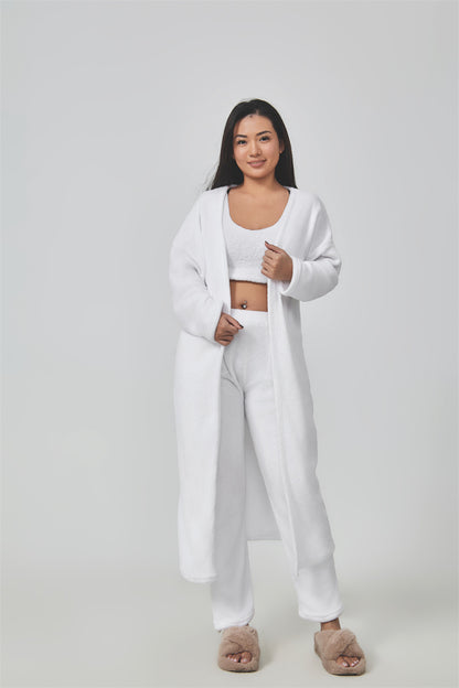 Women's 3-Piece Cozy Pajama Set – Warm Winter Loungewear with Top, Pants & Cardigan