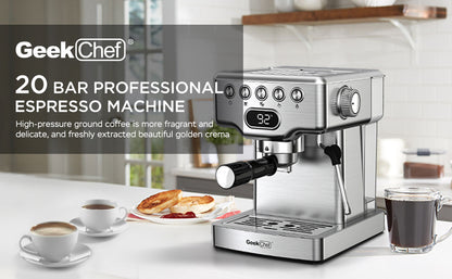 Geek Chef 20-Bar Espresso Machine – Coffee Maker with Milk Frother