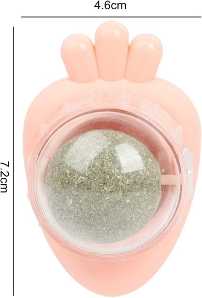 Carrot Shape Catnip Ball Toy – Self-Adhesive Wall-Mounted Mint Balls for Indoor Cats, Teeth Cleaning (Blue)