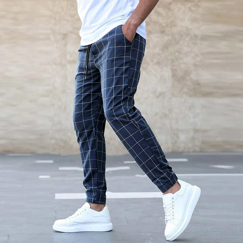 Men’s Plaid Print Pants – Casual Drawstring Trousers