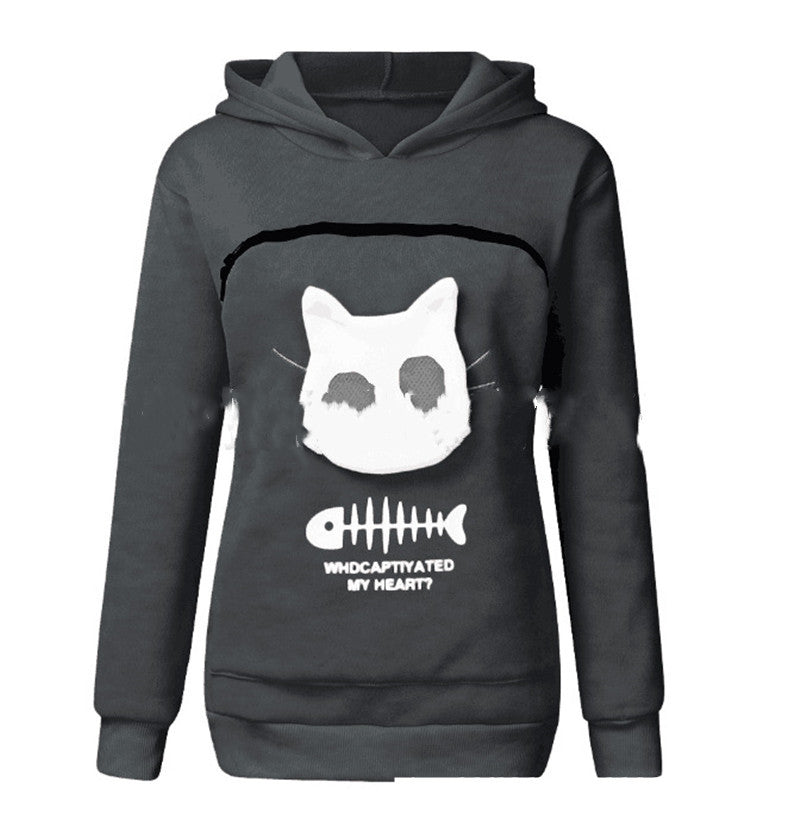 Women’s Hoodie Sweatshirt with Cat Pocket Design