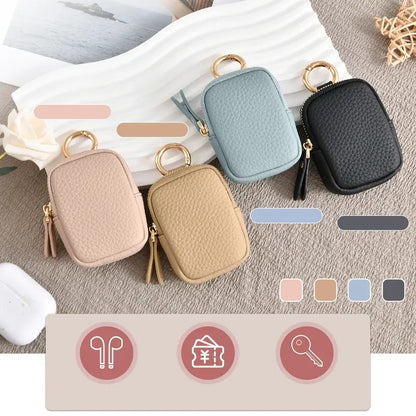 Leather Coin Purse Mini Zipper Wallet Keychain