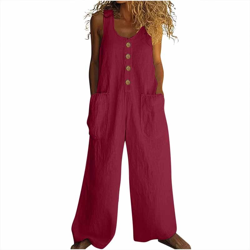 Women’s Elegant Wide-Leg Button Front Jumpsuit