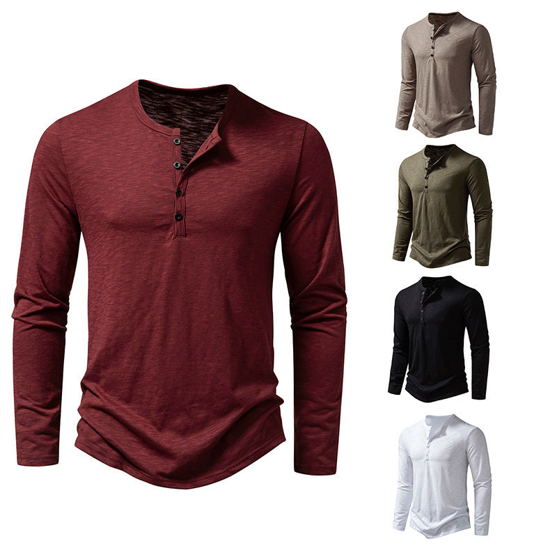 Men’s Solid Color Long Sleeve T-Shirt – Casual Pullover Top