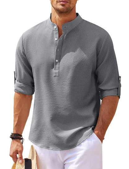 Men's Solid Color Long Sleeve Stand Collar Shirt