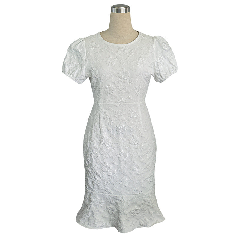Women’s Floral Jacquard Puff Sleeve Bodycon Dress