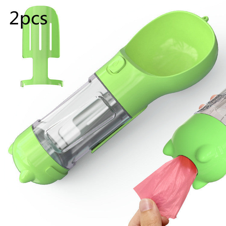 3-in-1 Dog & Cat Water Bottle – Portable Feeder, Bowl & Garbage Bag Dispenser for Travel