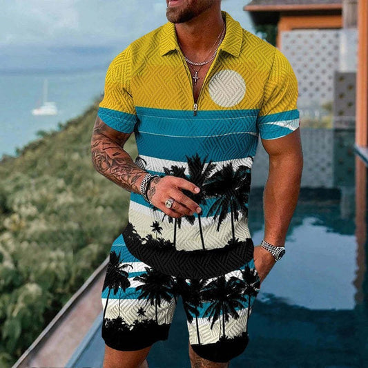 Men’s Fashion Casual Zipper Short Sleeve Suit – Summer Outfit