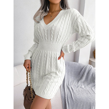 Women’s 2025 Fall Winter V-Neck Knit Sweater Dress