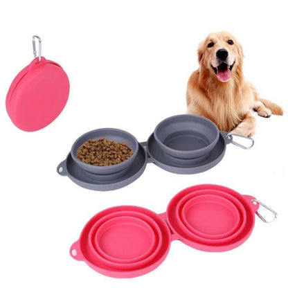 Foldable Double Rubber Pet Feeding Bowl for Dogs & Cats