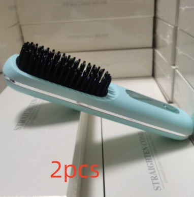 2-in-1 Wireless Hair Straightener Comb – Portable USB Hot Curler