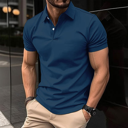 Men’s Summer Short Sleeve Polo Shirt – Solid Color Button-Down Lapel Top