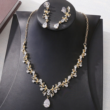 Bridal Rhinestone Zircon Necklace & Earrings