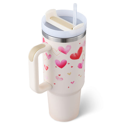 40 oz Insulated Tumbler with Handle & Straw – Stainless Steel Spill-Proof Travel Mug for Car, Office, Gym