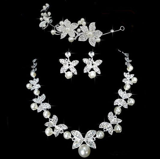 Butterfly Pearl Bridal 3-Piece Jewelry Set