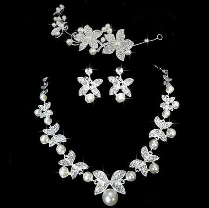Butterfly Pearl Bridal 3-Piece Jewelry Set