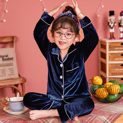 Children's Gold Velvet Pajama Set – Soft Solid Color Sleepwear