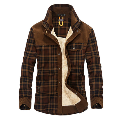 Men's Winter Fleece Jacket – Warm Cotton Plaid Coat