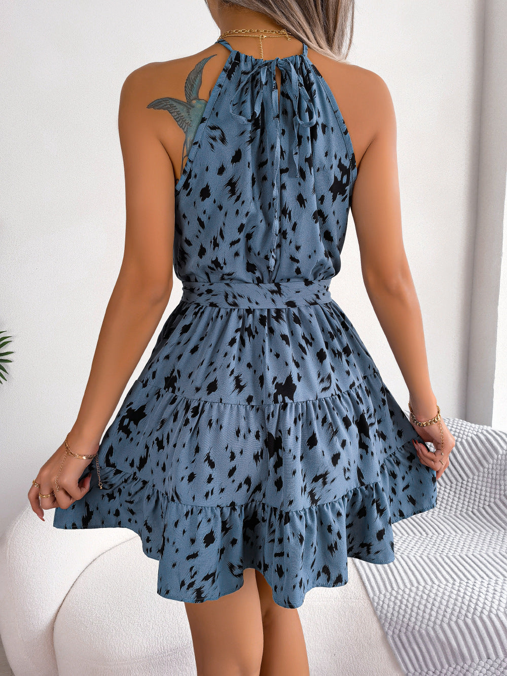 Women's Casual Leopard Print Ruffled Swing Dress