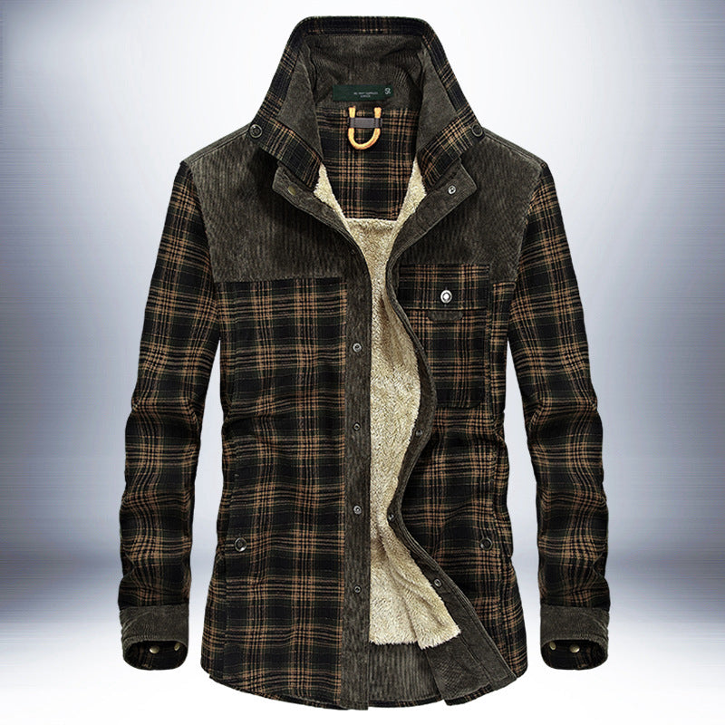 Men's Winter Fleece Jacket – Warm Cotton Plaid Coat