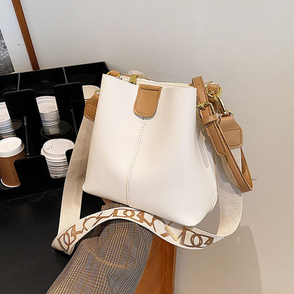 French Style Wide Strap Bucket Bag