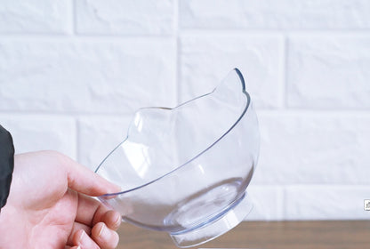 Inclined Cat Bowl with Ear Design – Transparent Oblique Mouth Single Pet Feeding Bowl