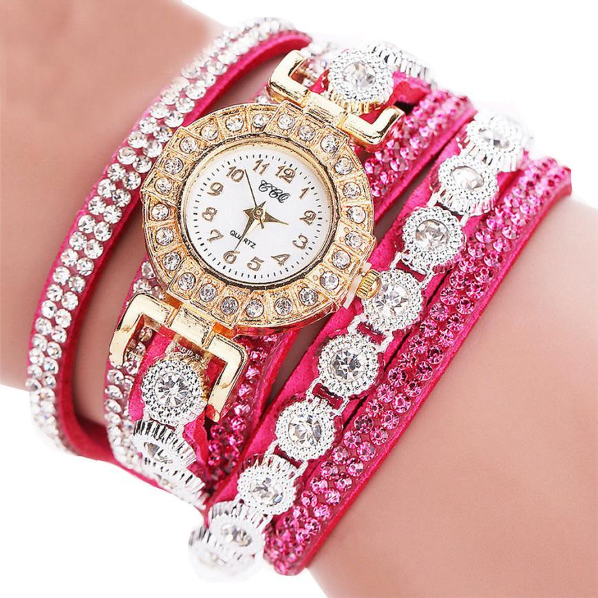 Women’s Quartz PU Leather Rhinestone Watch – Bracelet Style
