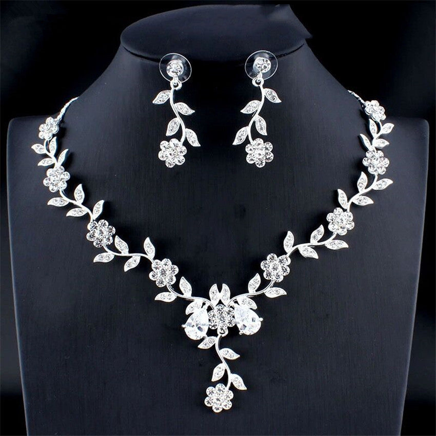 Golden Zircon Bridal Necklace & Earrings Set
