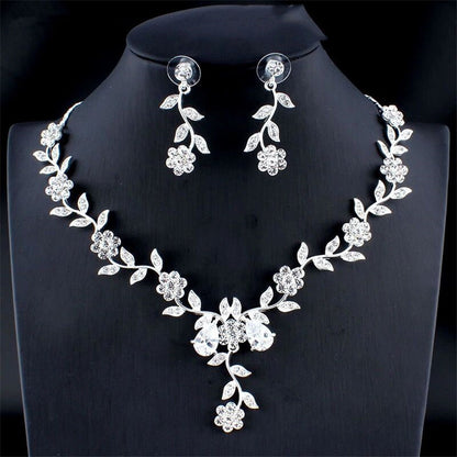 Golden Zircon Bridal Necklace & Earrings Set