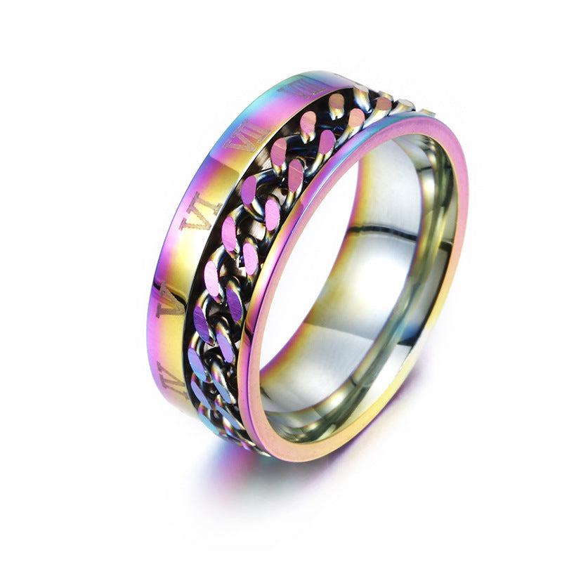 Roman Numeral Rotatable Chain Ring – Titanium Steel Spinner Bottle Opener Ring for Men & Couples
