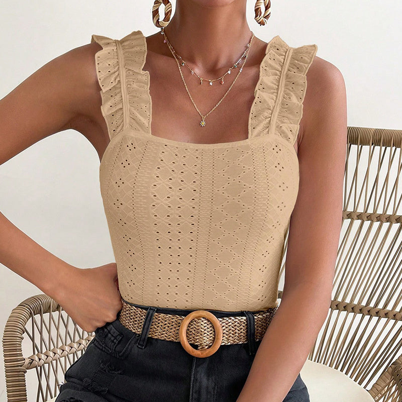 Women’s Ruffle Strap Square Neck Sleeveless Tank Top