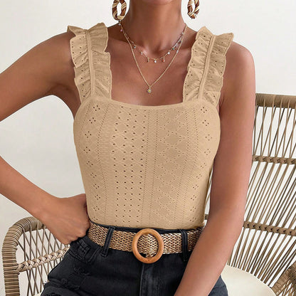 Women’s Ruffle Strap Square Neck Sleeveless Tank Top