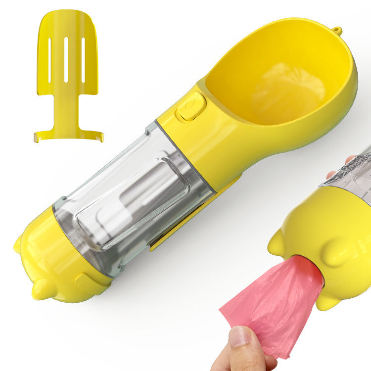3-in-1 Dog & Cat Water Bottle – Portable Feeder, Bowl & Garbage Bag Dispenser for Travel