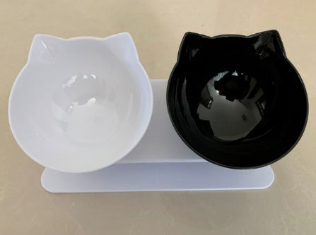 Inclined Cat Bowl with Ear Design – Transparent Oblique Mouth Single Pet Feeding Bowl