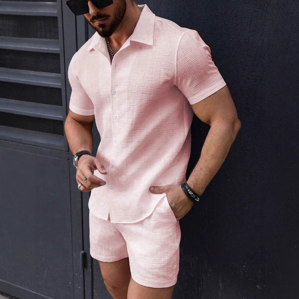 Men’s Summer Beach Two-Piece Set – Short Sleeve Shirt & Shorts