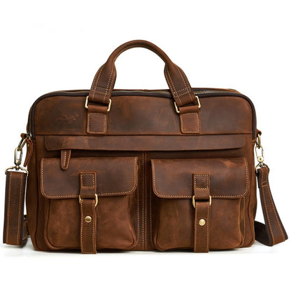 Men’s Retro Cowhide Leather Laptop Briefcase – 15.6" Business Bag
