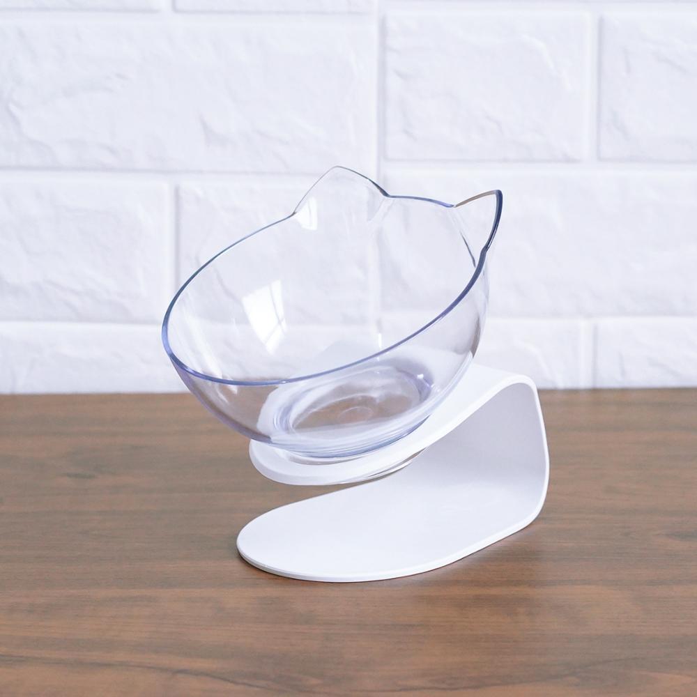 Inclined Cat Bowl with Ear Design – Transparent Oblique Mouth Single Pet Feeding Bowl