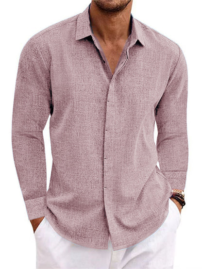 Men’s Long Sleeve Cotton Linen Undershirt Solid Color Shirt