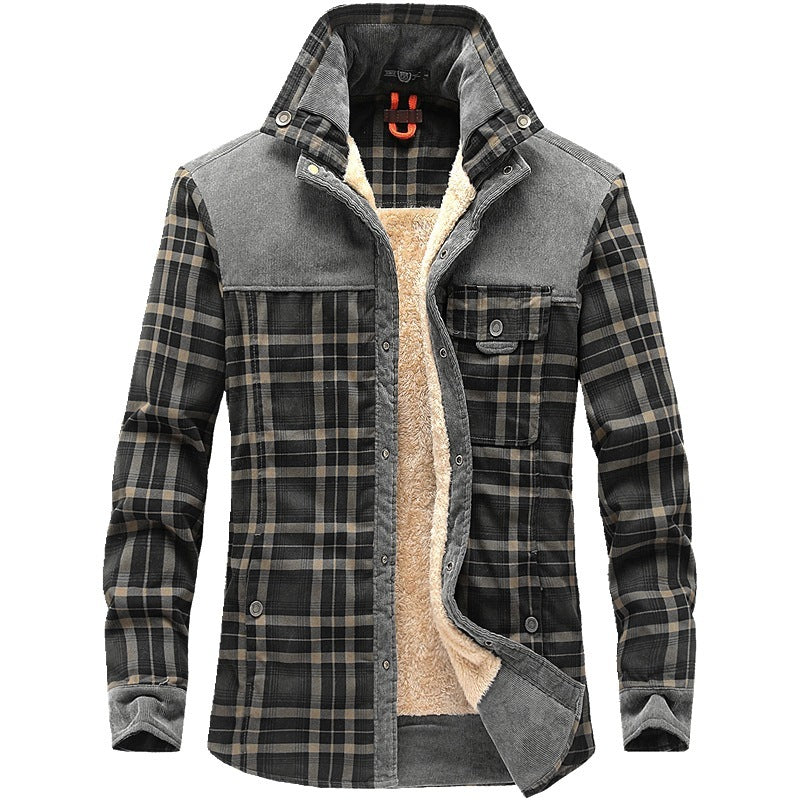 Men's Winter Fleece Jacket – Warm Cotton Plaid Coat