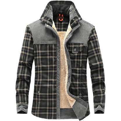 Men's Winter Fleece Jacket – Warm Cotton Plaid Coat