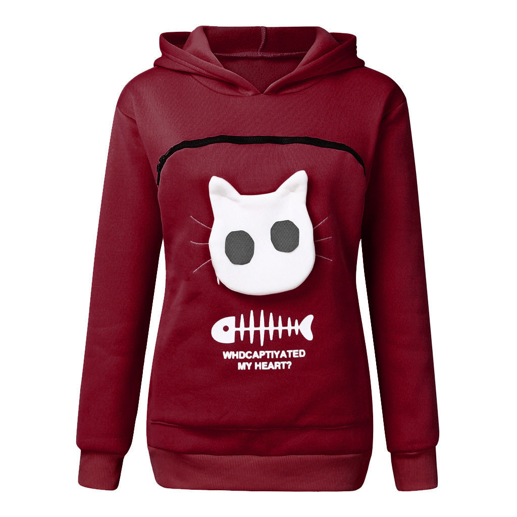 Women’s Hoodie Sweatshirt with Cat Pocket Design
