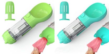 3-in-1 Dog & Cat Water Bottle – Portable Feeder, Bowl & Garbage Bag Dispenser for Travel