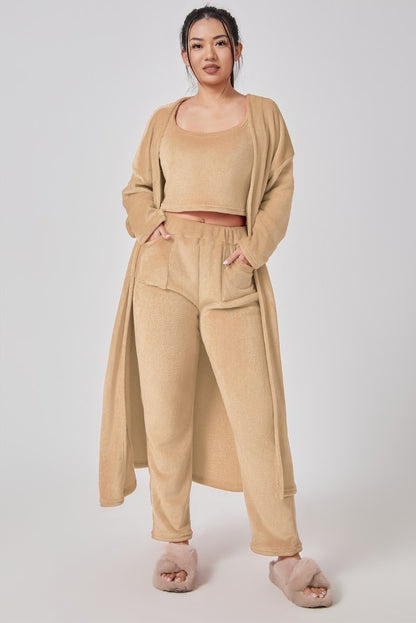 Women's 3-Piece Cozy Pajama Set – Warm Winter Loungewear with Top, Pants & Cardigan