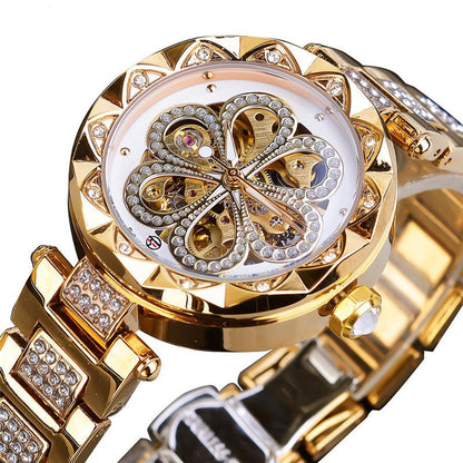 Forsining Ladies Mechanical Automatic Watch – Luxury Rose Gold Rhinestone