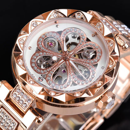 Forsining Ladies Mechanical Automatic Watch – Luxury Rose Gold Rhinestone