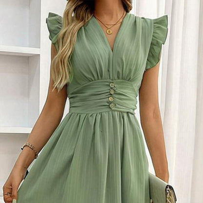 Women’s Sleeveless V-Neck Ruffled Hem Summer Dress