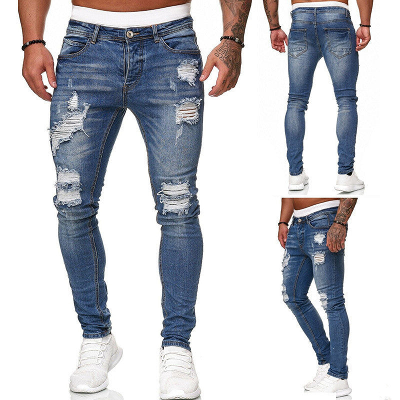 Men’s Ripped Skinny Jeans – Vintage Slim Fit Denim