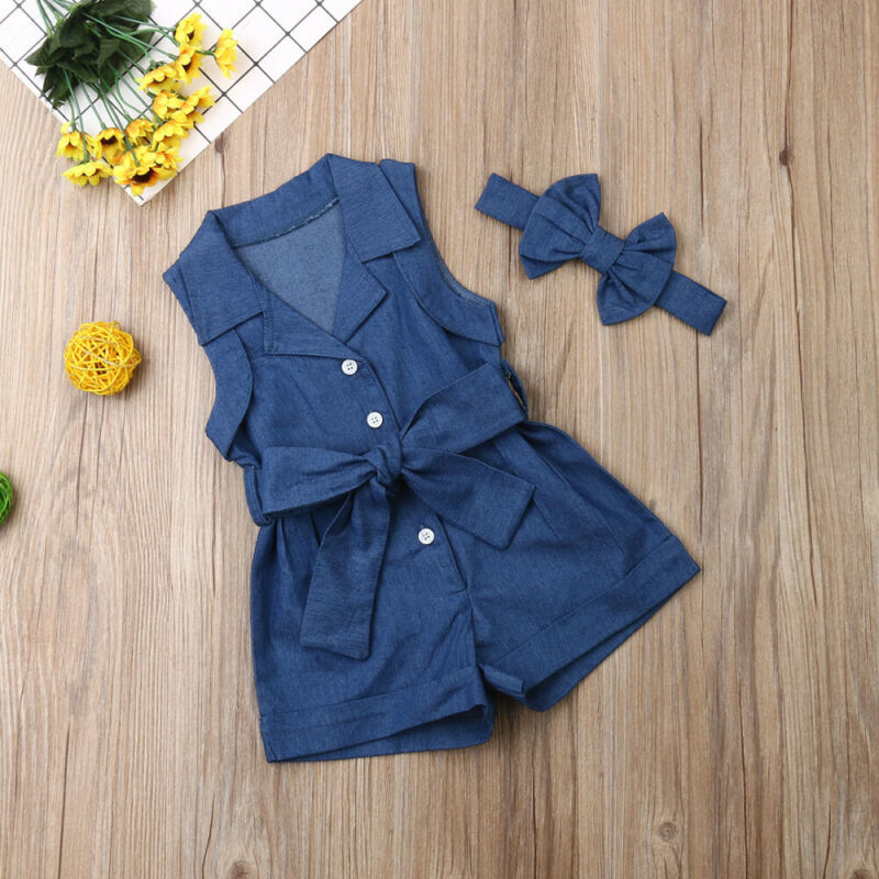 Pudcoco Baby Girl Denim Sleeveless Romper