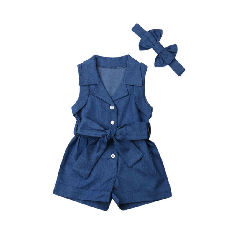 Pudcoco Baby Girl Denim Sleeveless Romper