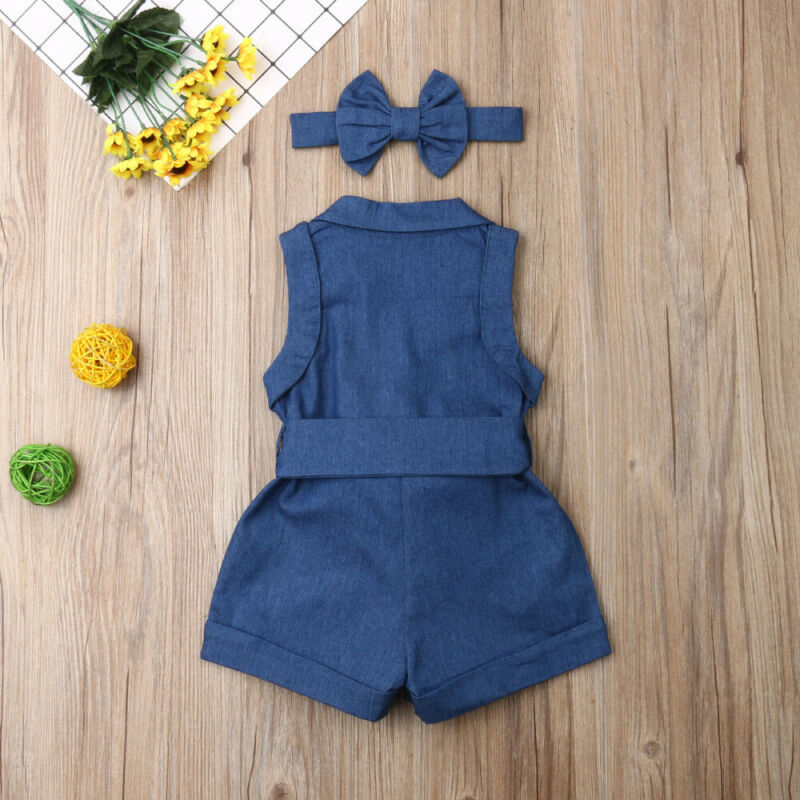 Pudcoco Baby Girl Denim Sleeveless Romper